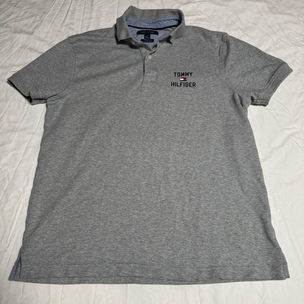 Men's TOMMY HILFIGER Gray Custom Fit Polo Shirt M sku84